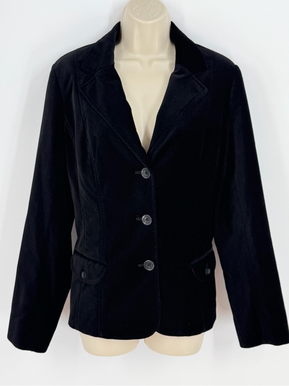 Vintage Y2K Liz Claiborne Black Cotton Velvet Blazer 14 Dark Academia Equestrian - Picture 3 of 15